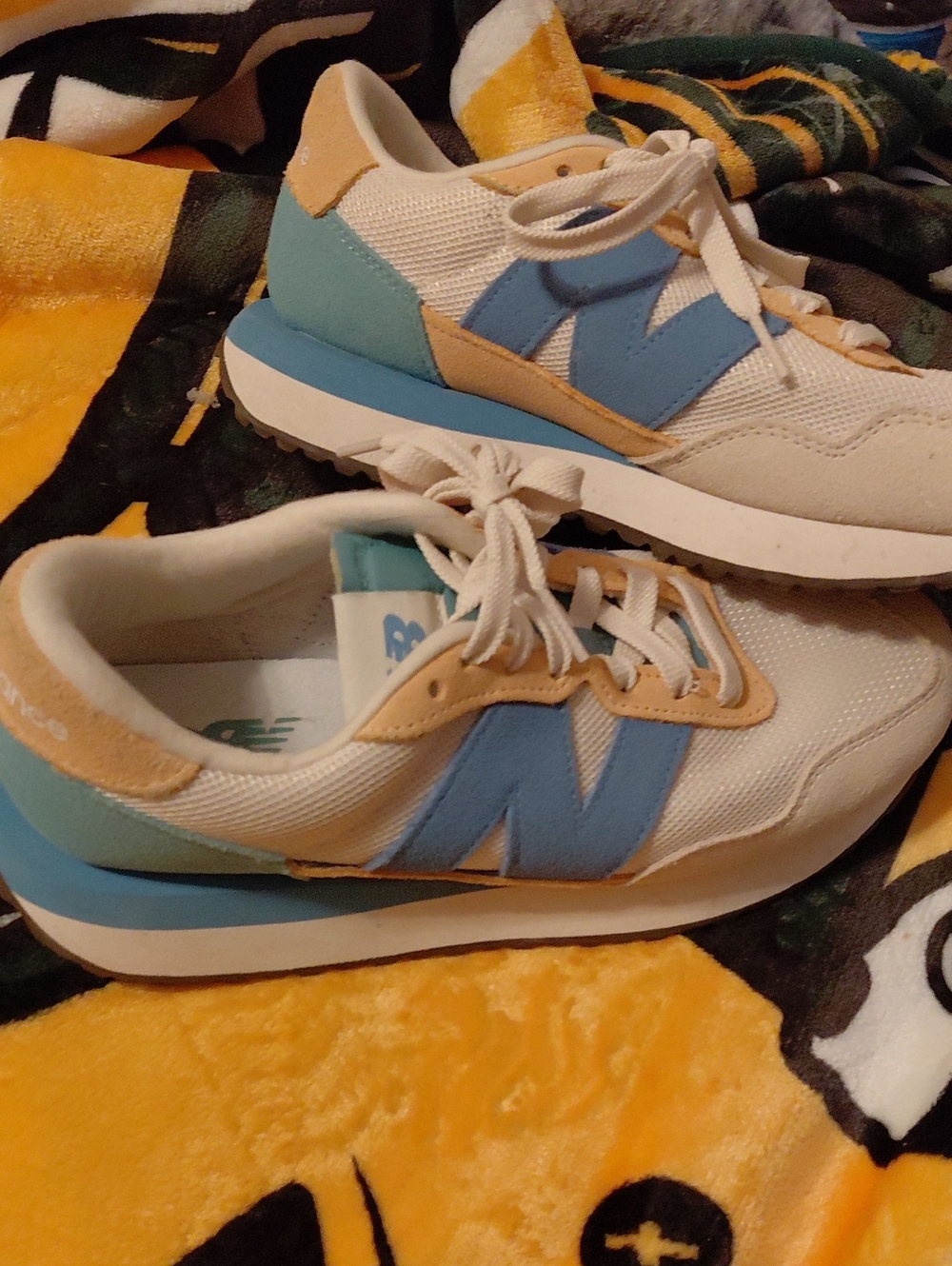 New Balance Cream, Light Blue & Tan Retro Runner Sneakers